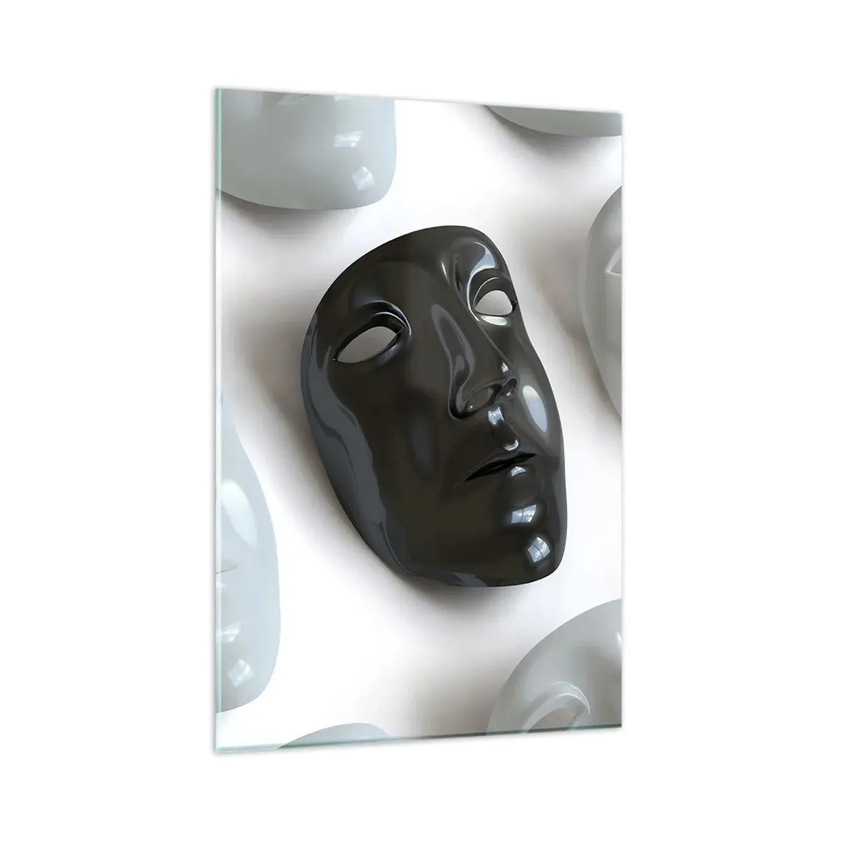Glasbild - Bild auf glas - Schwarz-weiße Masken auf hellem Hintergrund - 80x120cm - Wie hebt man sich ab? - Moderne Wanddekoration für Wohnzimmer und Schlafzimmer ARTTOR