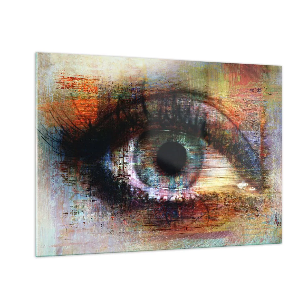 Glasbild - Bild auf glas - Ein abstraktes Auge in intensiven, mehrfarbigen Farbtönen - 100x70cm - Du kannst in die Seele sehen - Moderne Wanddekoration für Wohnzimmer und Schlafzimmer ARTTOR
