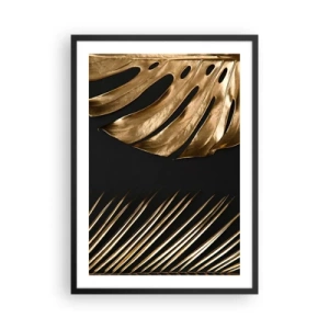 Poster in einem schwarzem Rahmen - Goldblätter auf schwarzem Hintergrund im eleganten Stil - 50x70cm - Anders und genauso teuer - Moderne Wanddekoration für Wohnzimmer und Schlafzimmer ARTTOR
