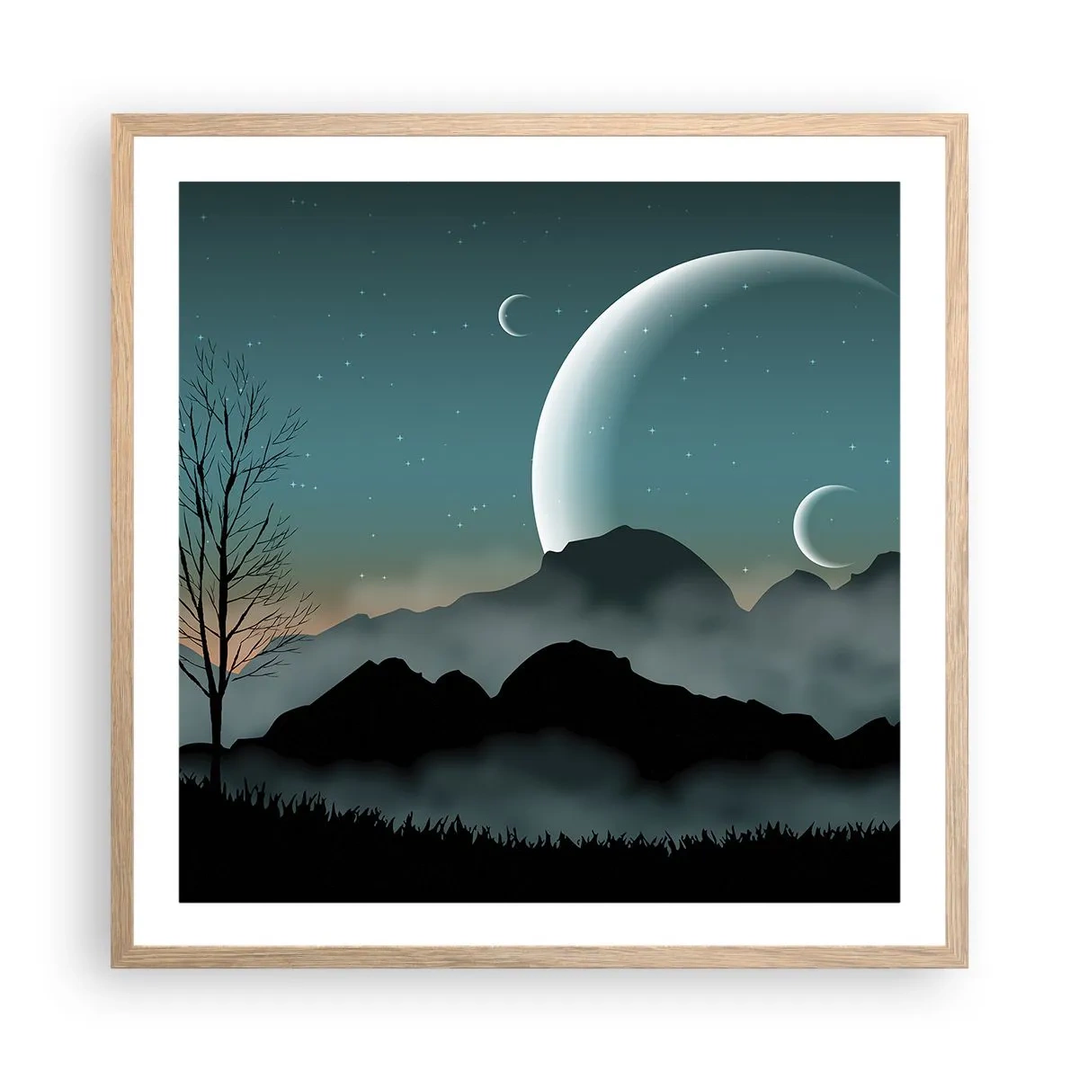 Poster in einem Rahmen aus heller Eiche - Karneval in der Sternenacht - 60x60 cm
