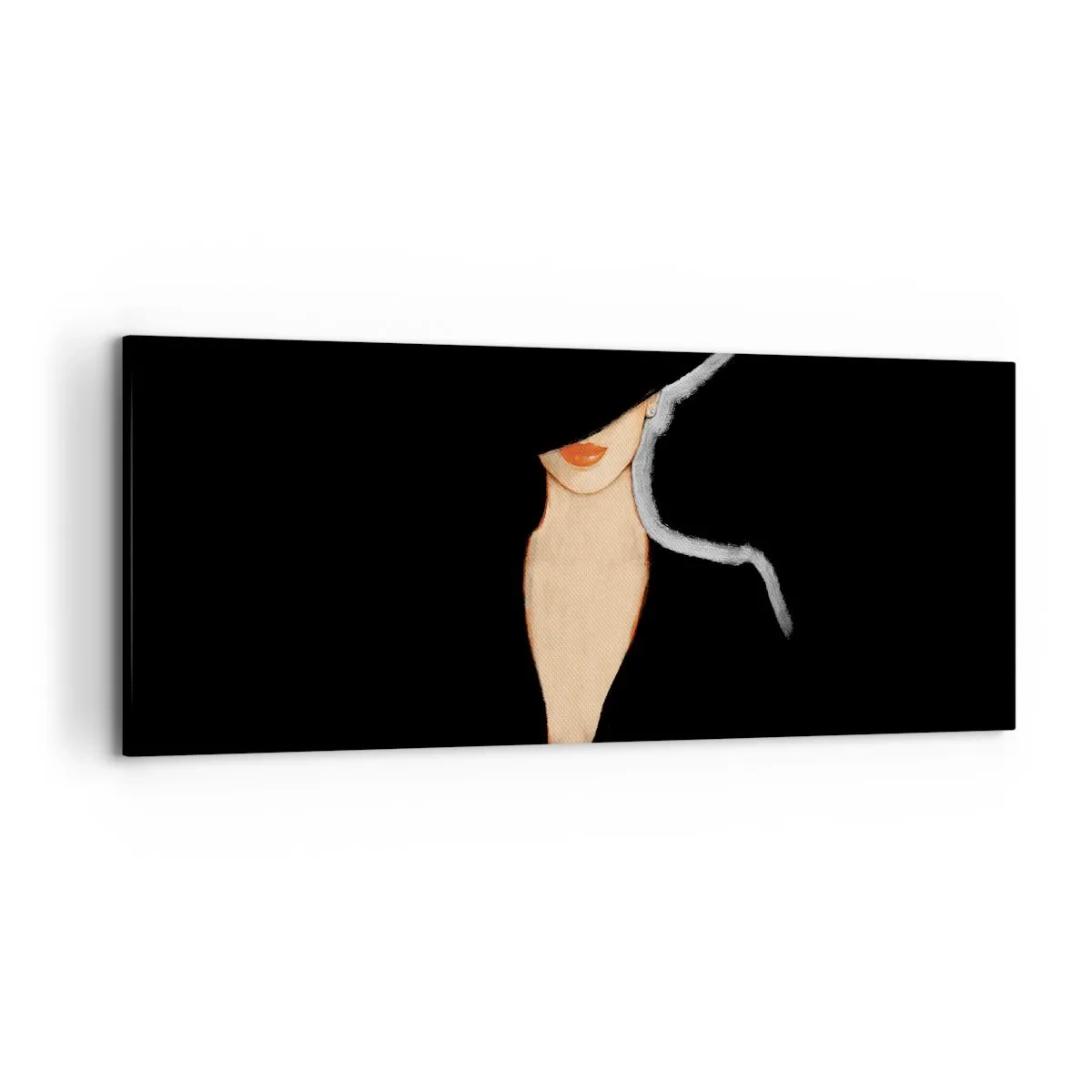 Bild auf Leinwand - Leinwandbild - Silhouette einer Frau mit Hut auf schwarzem Hintergrund - 120x50cm - Eleganz und Stil - Moderne Wanddekoration für Wohnzimmer und Schlafzimmer ARTTOR