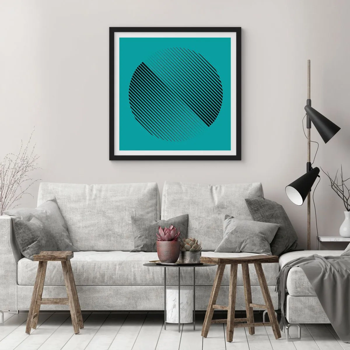 Poster in einem schwarzem Rahmen - Kreis – eine geometrische Variante - 30x30 cm
