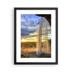 Poster in einem schwarzem Rahmen - Die Welt hinter einem Schleier aus Tropfen - 30x40 cm