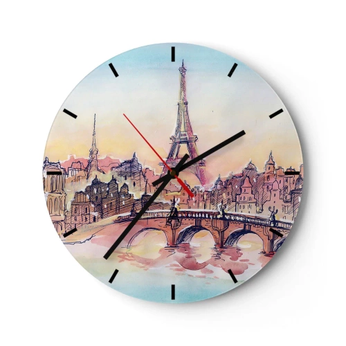 Wanduhr - Glasuhr - Blick auf den Eiffelturm bei Sonnenuntergang - 30x30cm - Die einzige Stadt dieser Art auf der Welt - Moderne Wanddekoration für Wohnzimmer, Küche und Schlafzimmer ARTTOR
