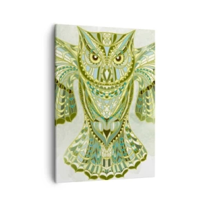 Bild auf Leinwand - Leinwandbild - Dekorative Eule in Blautönen - 50x70cm - Aus einem keltischen heiligen Hain - Moderne Wanddekoration für Wohnzimmer und Schlafzimmer ARTTOR