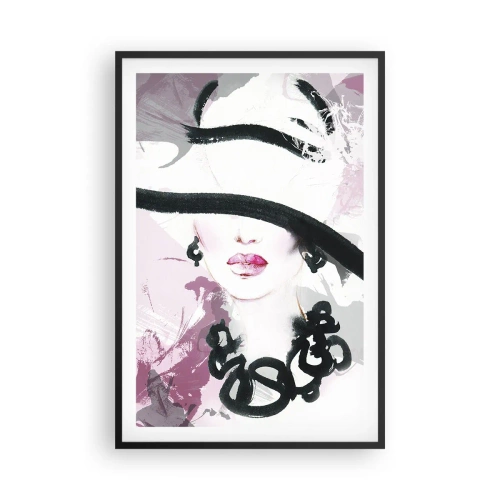 Poster in einem schwarzem Rahmen - Bildnis einer Dame in Schwarz und Pink - 61x91 cm