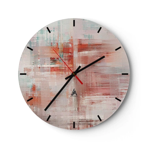 Wanduhr - Glasuhr - Eine abstrakte Komposition aus Strichen in Rosa- und Weißtönen. - 30x30cm - Dunstig. Aber rosa - Moderne Wanddekoration für Wohnzimmer, Küche und Schlafzimmer ARTTOR