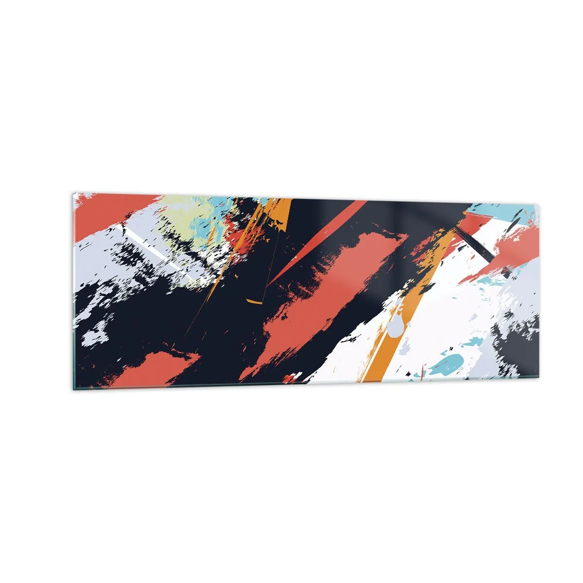 Glasbild - Bild auf glas - Abstrakte Pinselstriche in leuchtenden Farben - 140x50cm - Dynamische Komposition - Moderne Wanddekoration für Wohnzimmer und Schlafzimmer ARTTOR