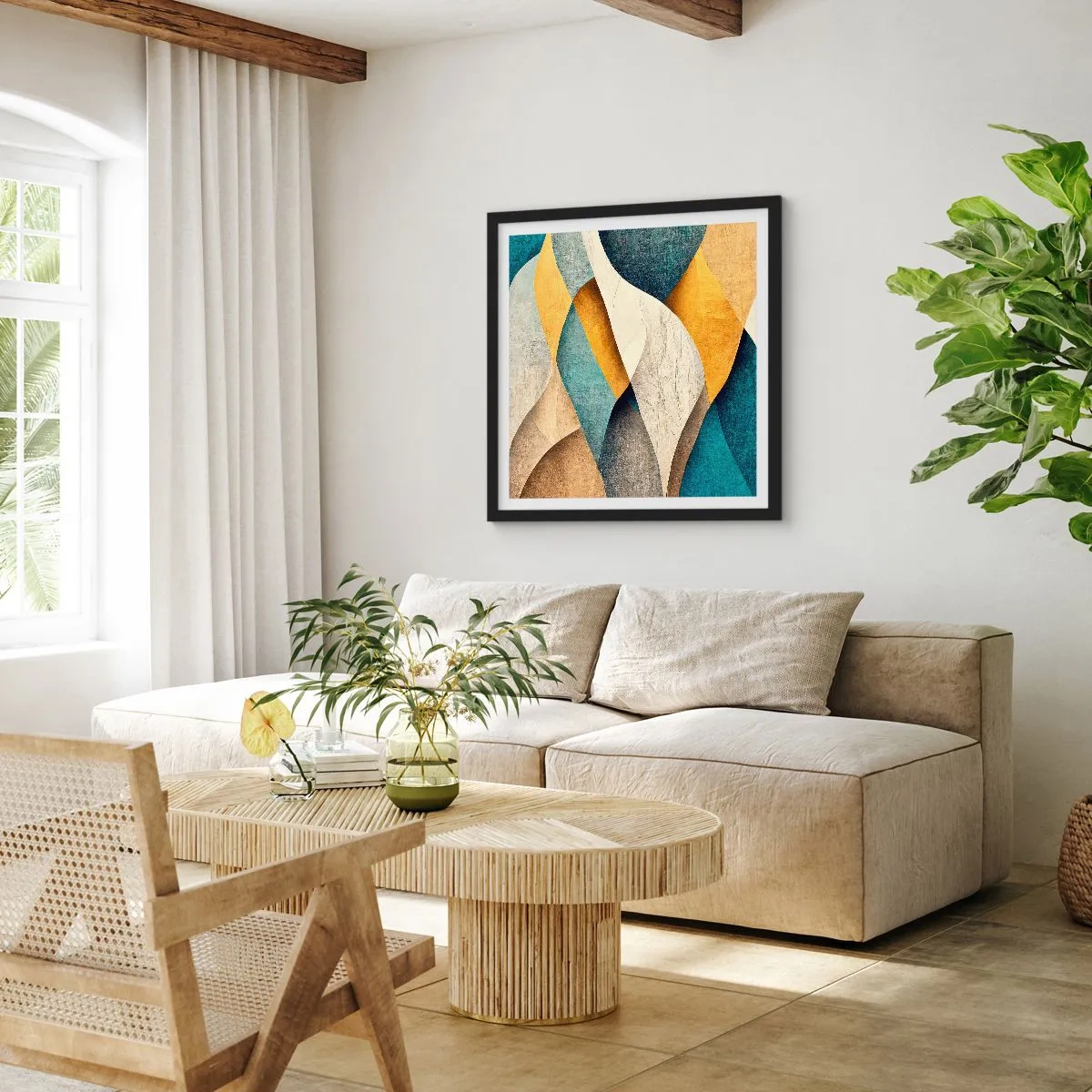 Poster in einem schwarzem Rahmen - Rhythmus und Welle - 30x30 cm