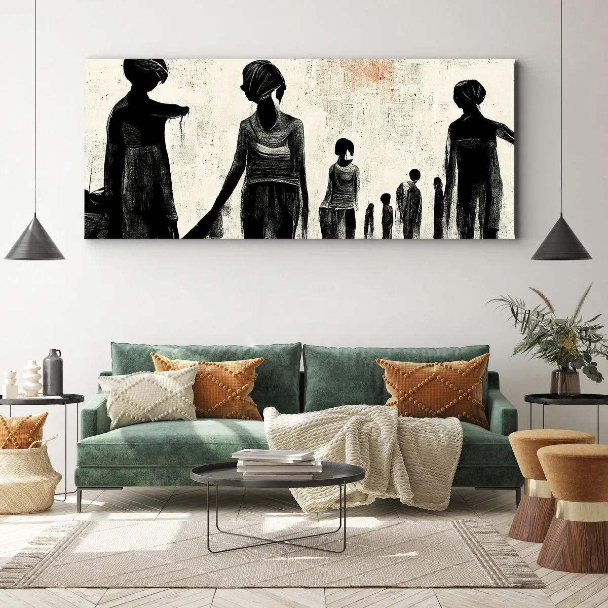 Bild auf Leinwand - Leinwandbild - Figuren in monochromer Komposition vor hellem Hintergrund - 120x50cm - Gegen die Einsamkeit - Moderne Wanddekoration für Wohnzimmer und Schlafzimmer ARTTOR