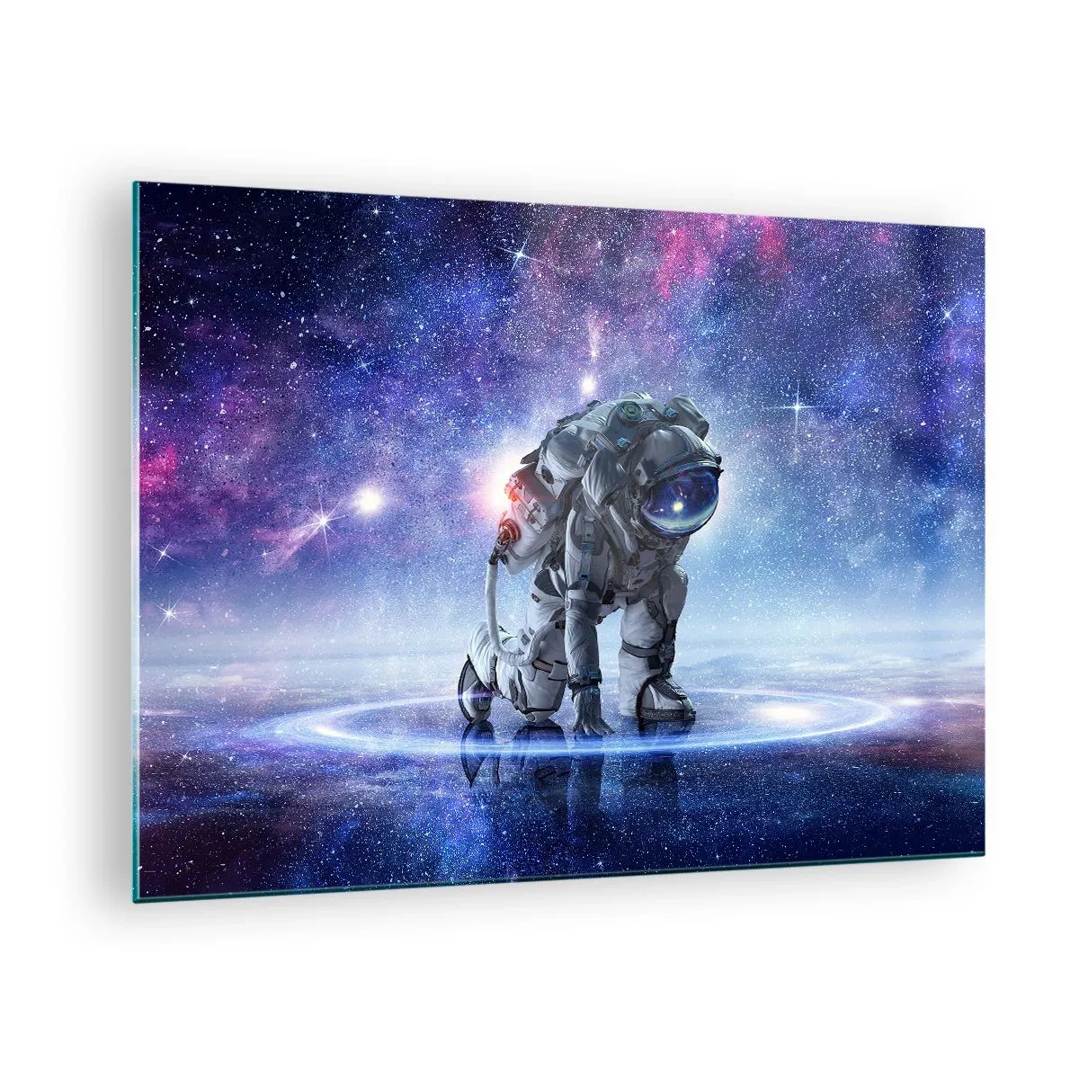 Glasbild - Bild auf glas - Astronaut im Weltraum vor dem Sternenhimmel - 70x50cm - Der Sternenhimmel über mir - Moderne Wanddekoration für Wohnzimmer und Schlafzimmer ARTTOR