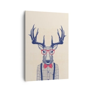 Bild auf Leinwand - Leinwandbild - Stilisierte Grafik eines Hirsches mit Brille und Fliege - 70x100cm - Eine lustige Extravaganz - Moderne Wanddekoration für Wohnzimmer und Schlafzimmer ARTTOR