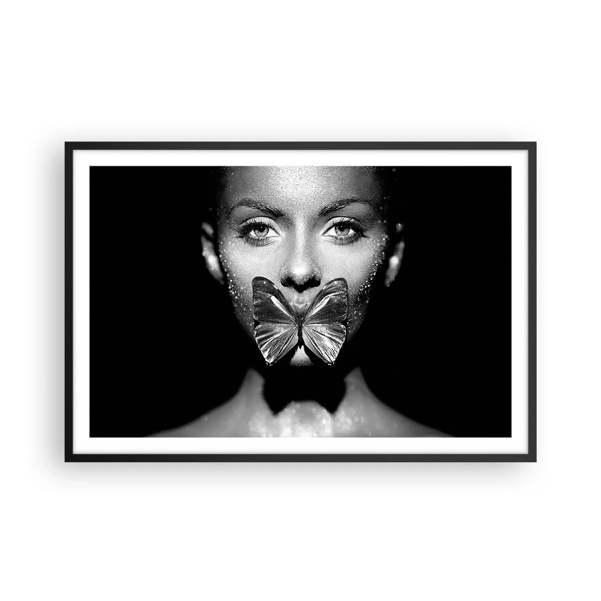 Poster in einem schwarzem Rahmen - Schmetterlingskuss - 91x61 cm