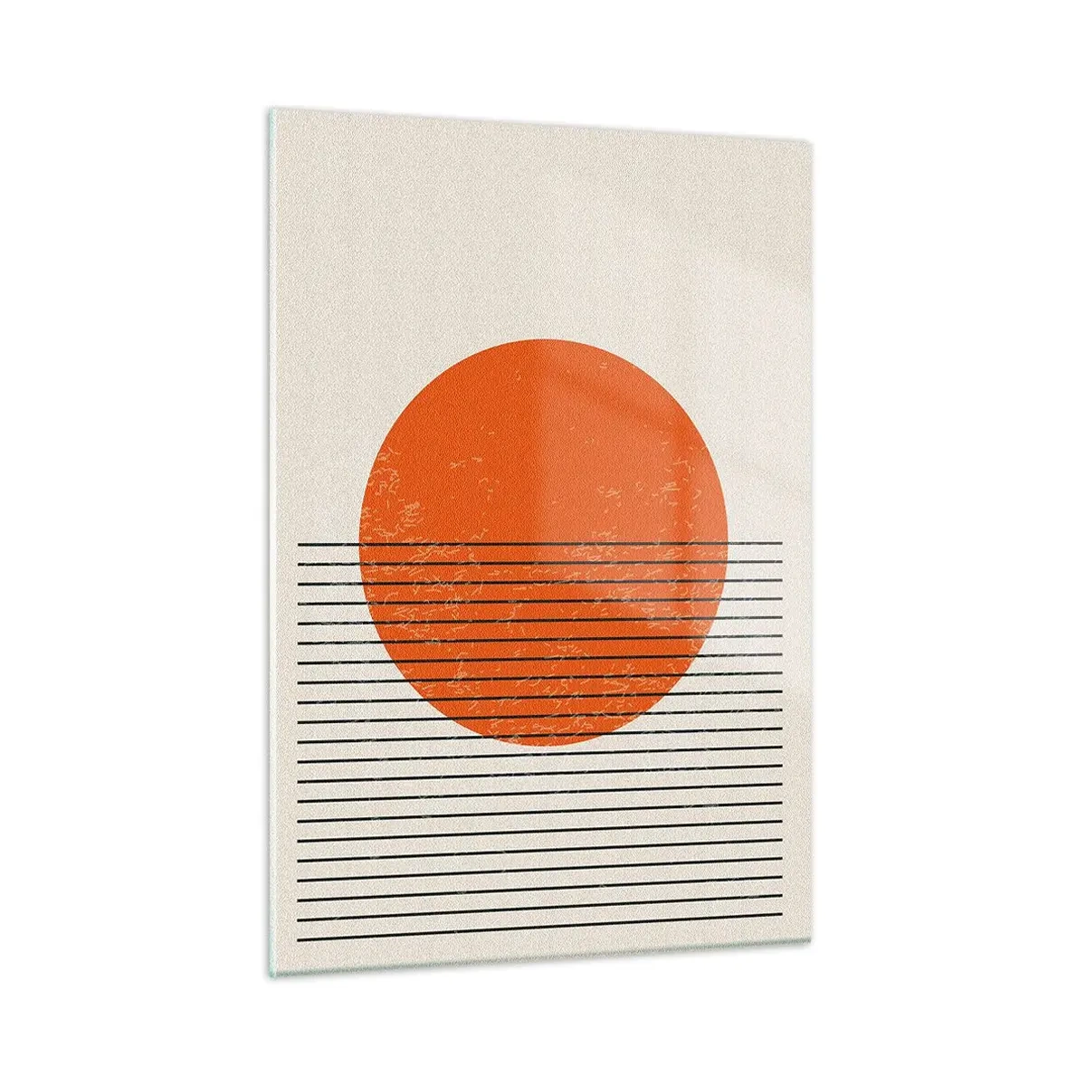 Glasbild - Bild auf glas - Geometrische Komposition mit orangefarbenem Kreis und Linien - 50x70cm - Immer die Sonne - Moderne Wanddekoration für Wohnzimmer und Schlafzimmer ARTTOR