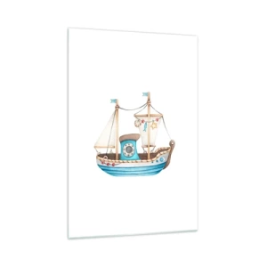 Glasbild - Bild auf glas - Abbildung eines Schiffes in Pastellfarben auf weißem Hintergrund - 70x100cm - Ahoi, Abenteuer! - Moderne Wanddekoration für Wohnzimmer und Schlafzimmer ARTTOR