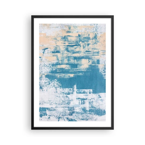 Poster in einem schwarzem Rahmen - Abstrakte Textur in Blau- und Beigetönen - 50x70cm - Durch einen Eiszapfen - Moderne Wanddekoration für Wohnzimmer und Schlafzimmer ARTTOR