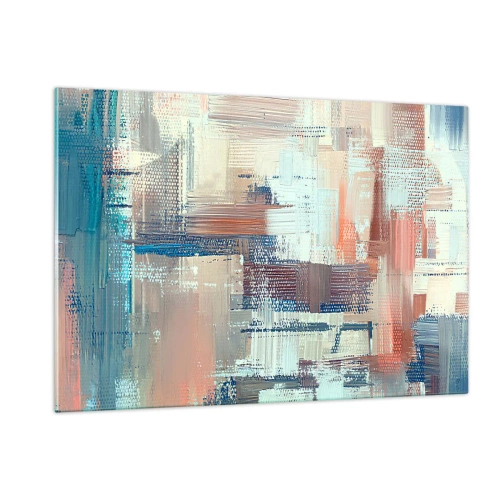 Glasbild - Bild auf glas - Bunte Abstraktion mit horizontalen und vertikalen Pinselstrichen - 120x80cm - Zum Licht kommen - Moderne Wanddekoration für Wohnzimmer und Schlafzimmer ARTTOR