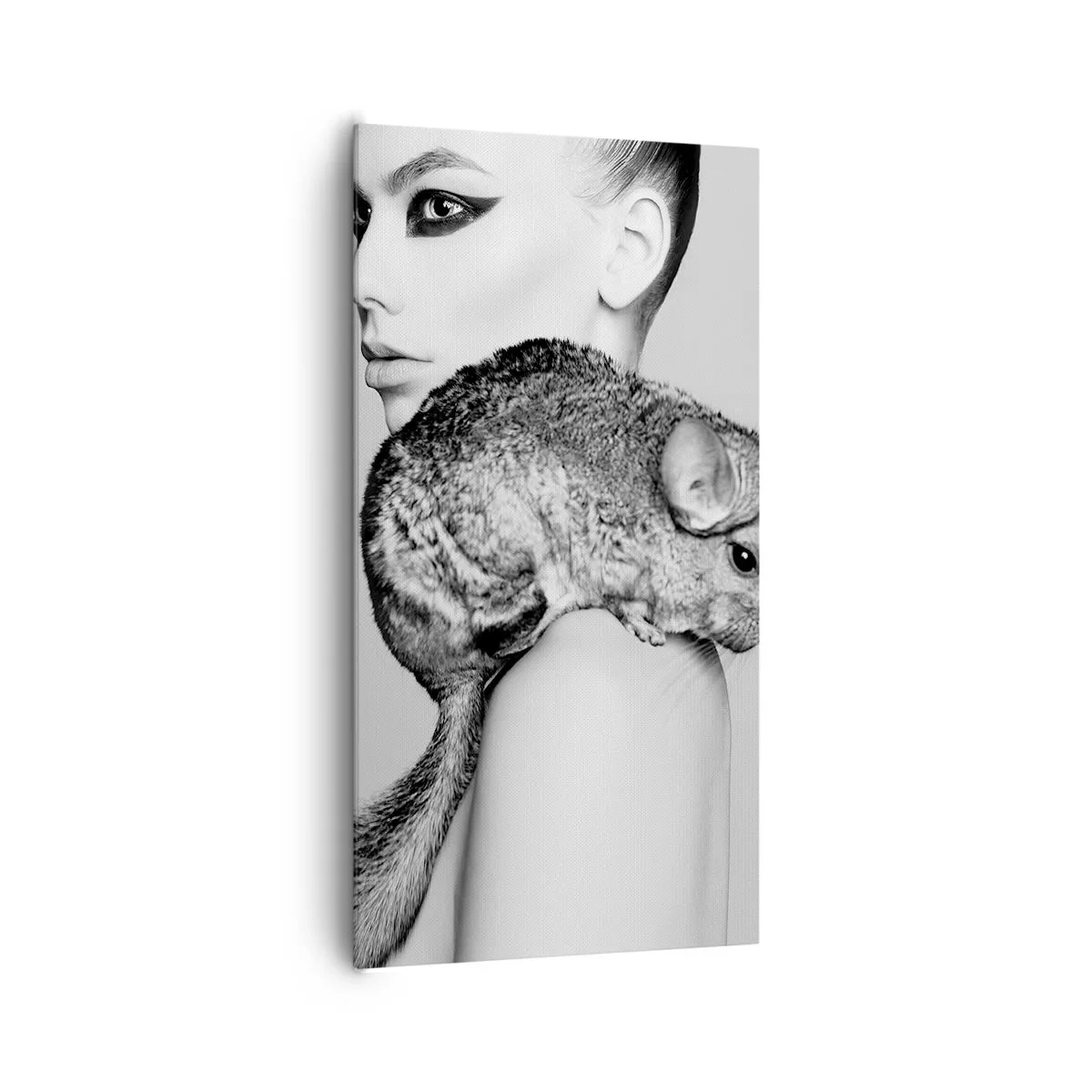 Bild auf Leinwand - Leinwandbild - Dame mit einem Chinchilla - 65x120 cm