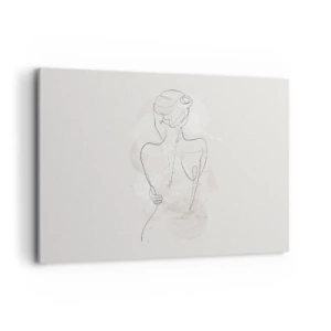 Bild auf Leinwand - Leinwandbild - Eine minimalistische Skizze einer weiblichen Silhouette vor hellem Hintergrund. - 100x70cm - Wie ein sensibles Instrument - Moderne Wanddekoration für Wohnzimmer und Schlafzimmer ARTTOR