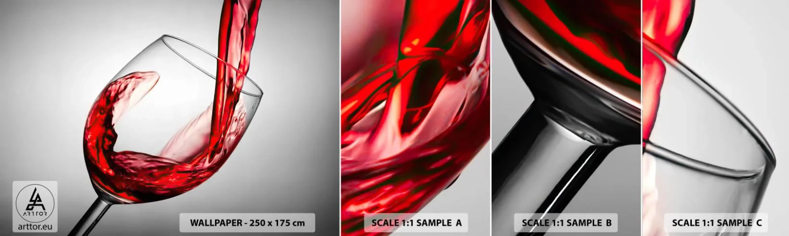 Fototapetenmuster Standard Eco - Farbe – Bewegung – Klang - Weinglas, Rotwein, Gastronomie - 100x30 cm