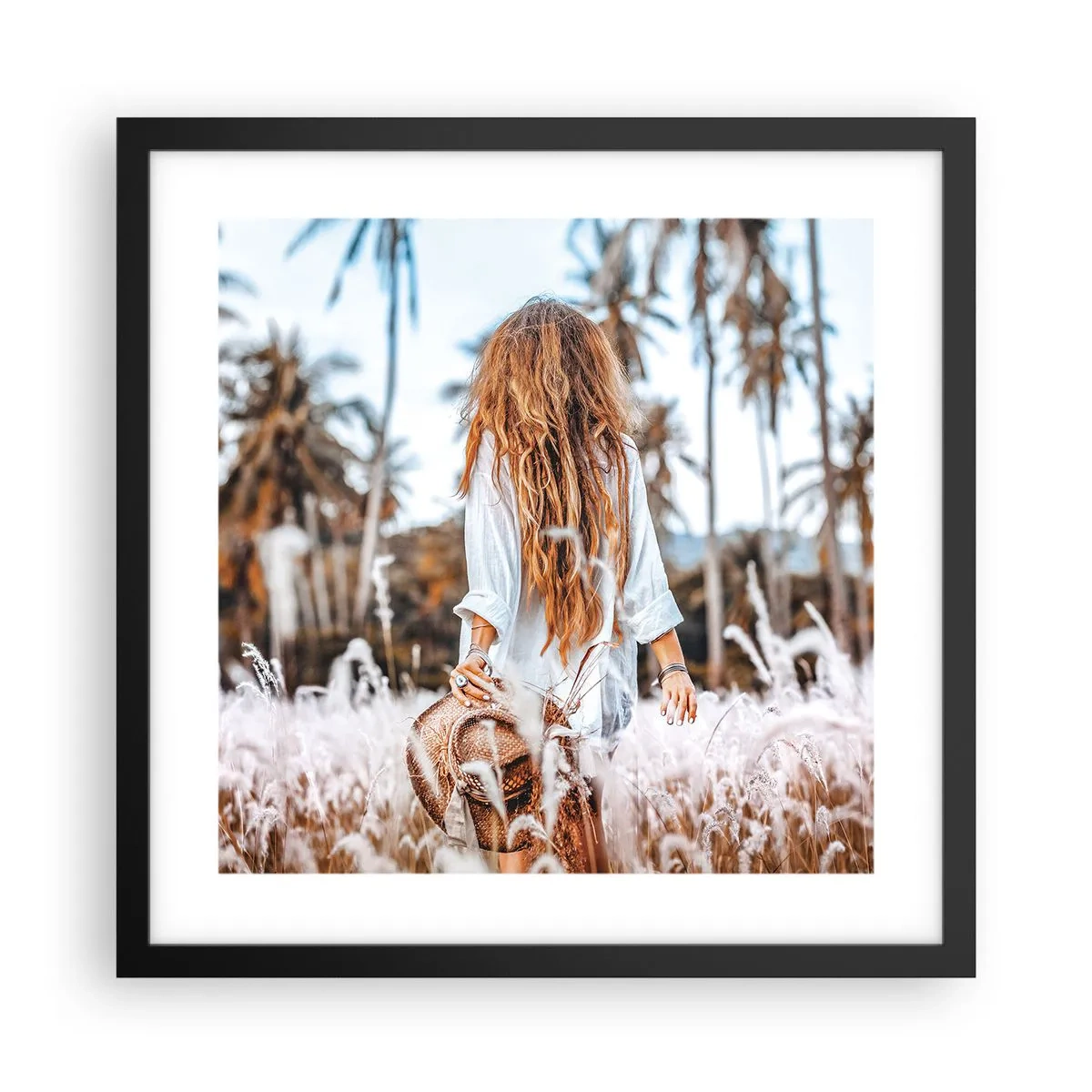 Poster in einem schwarzem Rahmen - Geboren aus Grasflaum - 40x40 cm