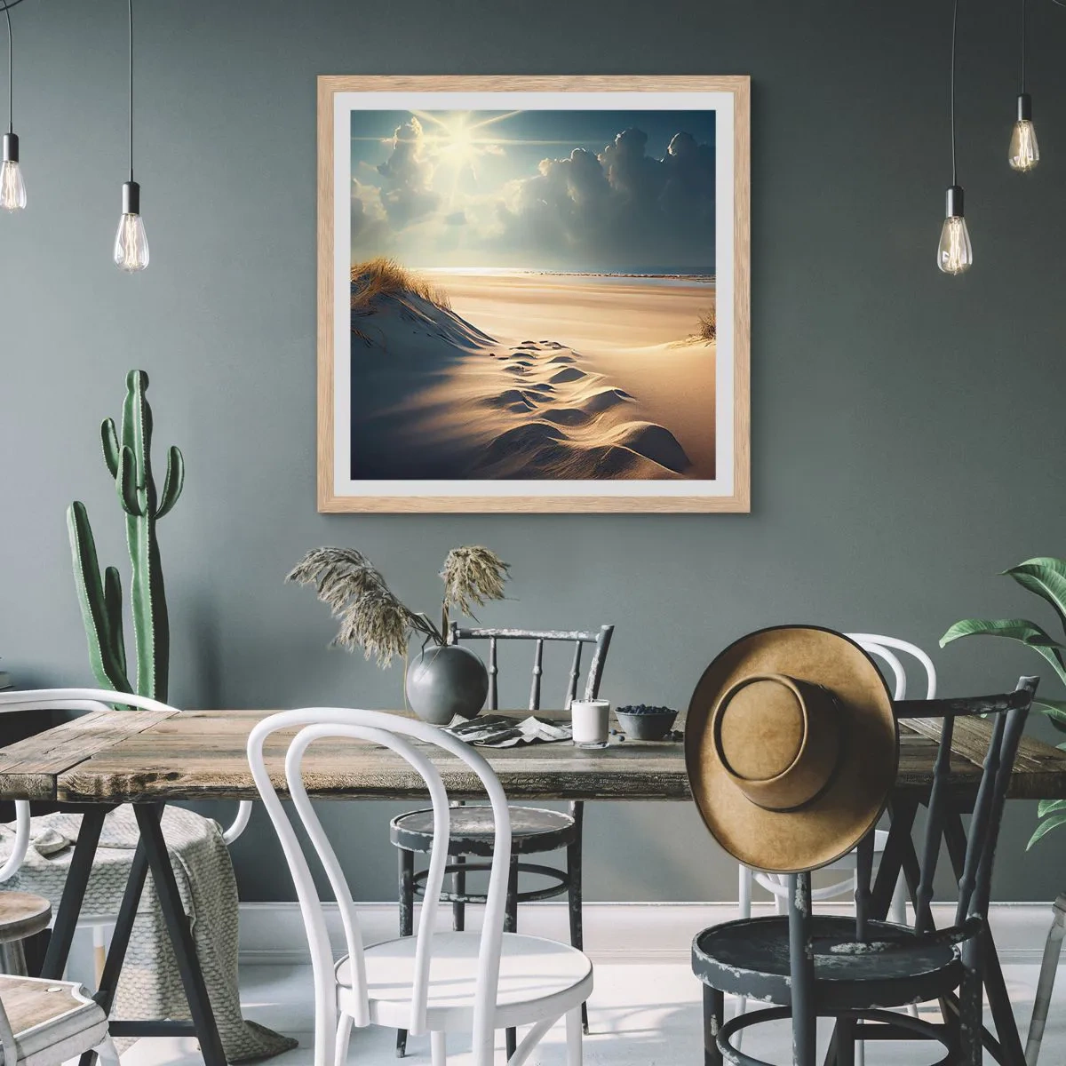 Poster in einem Rahmen aus heller Eiche - Beruhigende Landschaft - 30x30 cm