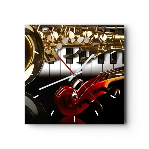 Wanduhr - Glasuhr - Blech, Holz und Elfenbein - 40x40 cm