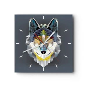 Wanduhr - Glasuhr - Geometrisches Bild eines Wolfes auf grauem Hintergrund - 30x30cm - Vom Teufel sprechen - Moderne Wanddekoration für Wohnzimmer und Schlafzimmer ARTTOR