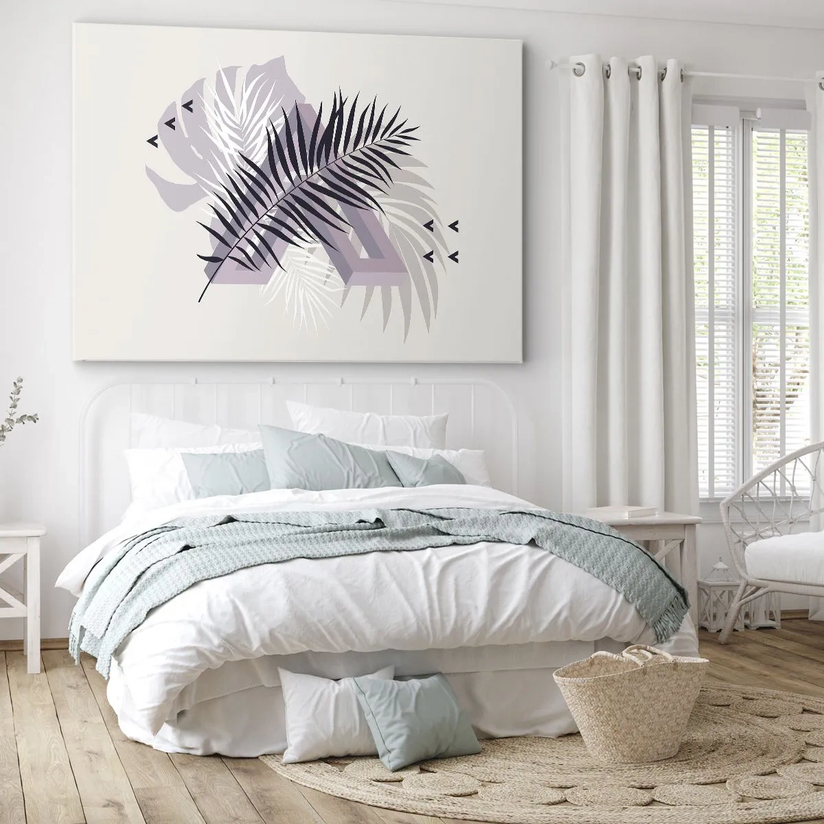 Bild auf Leinwand - Leinwandbild - Eine minimalistische Komposition mit Blättern und geometrischen Formen - 100x70cm - Der Schatten des Schattens - Moderne Wanddekoration für Wohnzimmer und Schlafzimmer ARTTOR