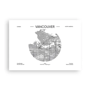 Poster - Eine Karte von Vancouver im minimalistischen Schwarz-Weiß-Stil - 100x70cm - Anatomie von Vacouver - Moderne Wanddekoration für Wohnzimmer und Schlafzimmer ARTTOR