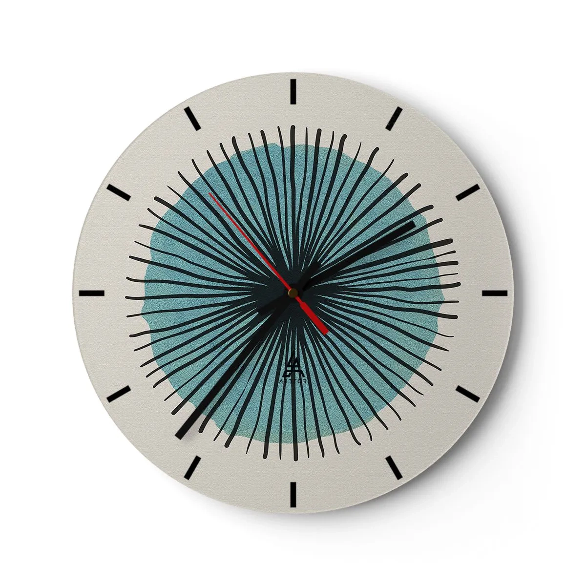Wanduhr - Glasuhr - Abstraktes Motiv mit blauem Kreis und schwarzen Linien - 30x30cm - Strahlend im Blau - Moderne Wanddekoration für Wohnzimmer, Küche und Schlafzimmer ARTTOR
