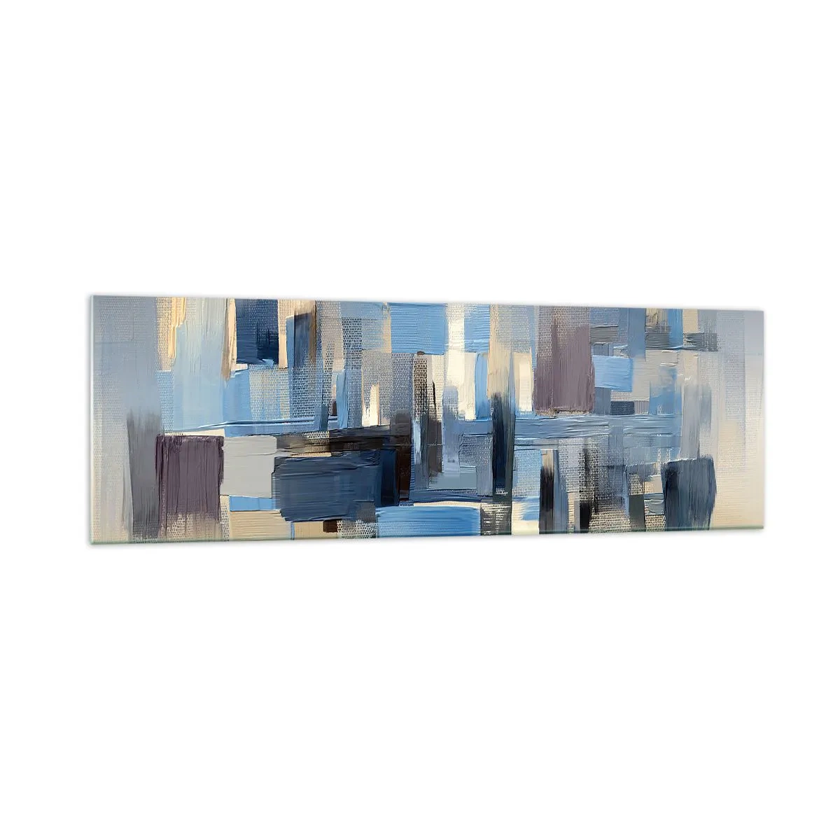 Glasbild - Bild auf glas - Geometrische Formen in Blau- und Beigetönen - 160x50cm - Blaue Konstruktion - Moderne Wanddekoration für Wohnzimmer und Schlafzimmer ARTTOR