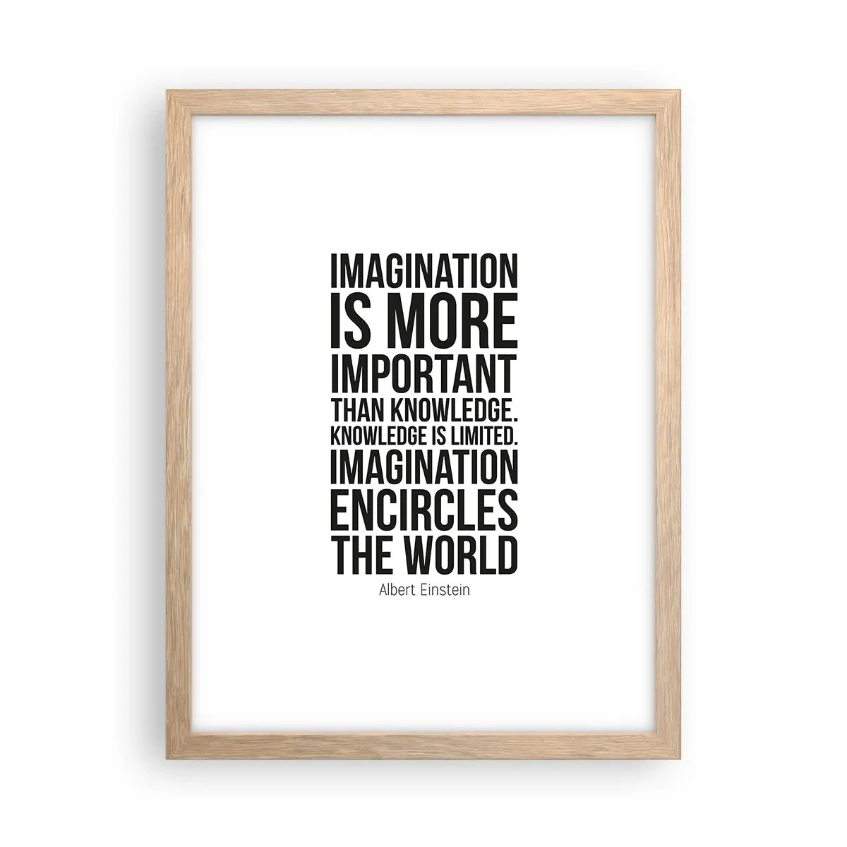 Poster in einem Rahmen aus heller Eiche - Einstein über die Kraft der Vorstellungskraft - 30x40 cm