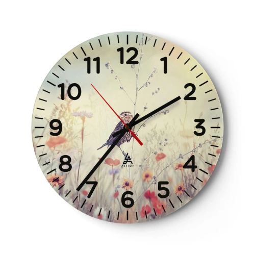 Wanduhr - Glasuhr - Vogelporträt mit einer Wiese im Hintergrund - 30x30 cm