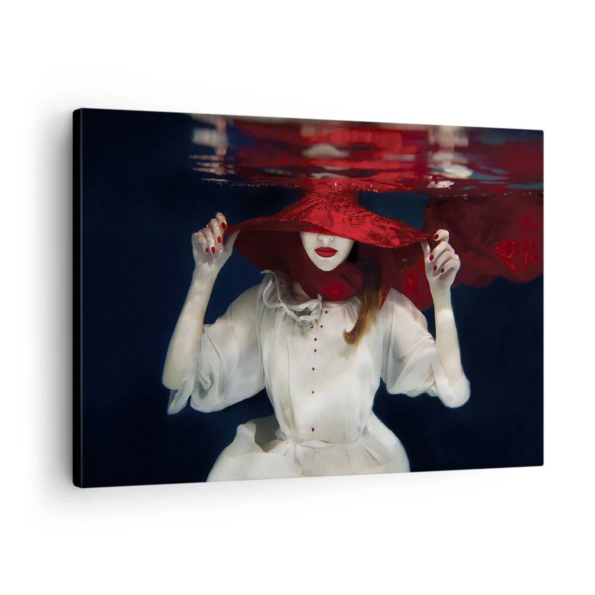 Bild auf Leinwand - Leinwandbild - Eine Frau mit rotem Hut im Wasser - 70x50cm - Boshafte Göttin in der slawischen Mythologie - Moderne Wanddekoration für Wohnzimmer und Schlafzimmer ARTTOR