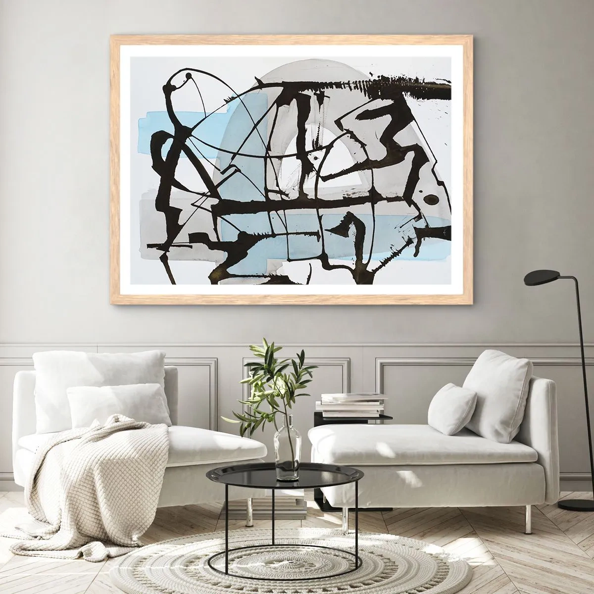 Poster in einem Rahmen aus heller Eiche - Trotzdem blau - 50x40 cm