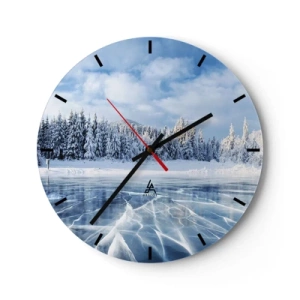 Wanduhr - Glasuhr - Winterlandschaft mit zugefrorenem See und Fichten - 30x30cm - Eine schillernde und kristallklare Aussicht - Moderne Wanddekoration für Wohnzimmer, Küche und Schlafzimmer ARTTOR