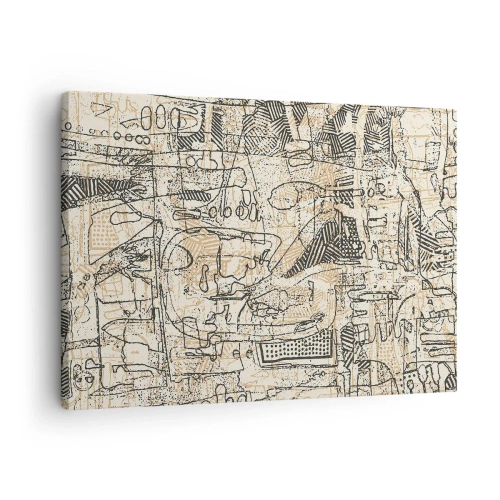 Bild auf Leinwand - Leinwandbild - Abstrakte Muster und Linien auf beigem Hintergrund - 70x50cm - Es wartet darauf, entschlüsselt zu werden - Moderne Wanddekoration für Wohnzimmer und Schlafzimmer ARTTOR