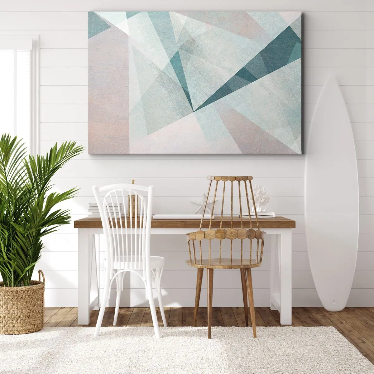 Bild auf Leinwand - Leinwandbild - Geometrische Formen in Pastelltönen von Blau und Grau - 70x50cm - Einfach aber dynamisch - Moderne Wanddekoration für Wohnzimmer und Schlafzimmer ARTTOR