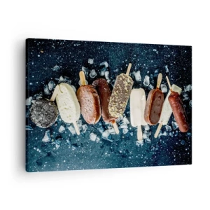 Bild auf Leinwand - Leinwandbild - Bunte Eislutscher auf Eis mit dunklem Hintergrund angeordnet - 70x50cm - Geschmack des heißen Sommers - Moderne Wanddekoration für Wohnzimmer und Schlafzimmer ARTTOR