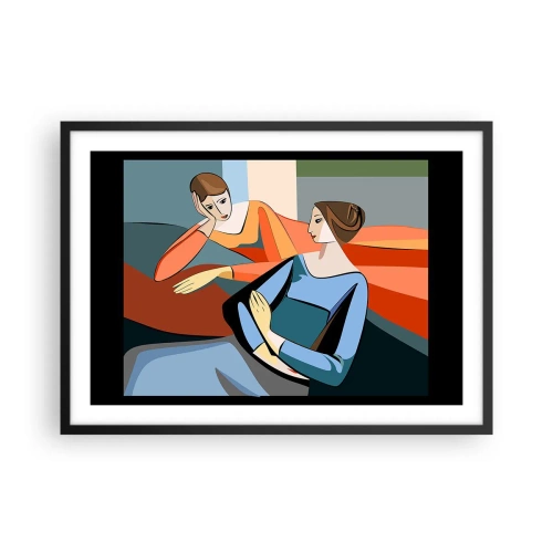 Poster in einem schwarzem Rahmen - Abstrakte Darstellung zweier Frauen im kubistischen Stil - 70x50cm - Moment der Zuversicht - Moderne Wanddekoration für Wohnzimmer und Schlafzimmer ARTTOR