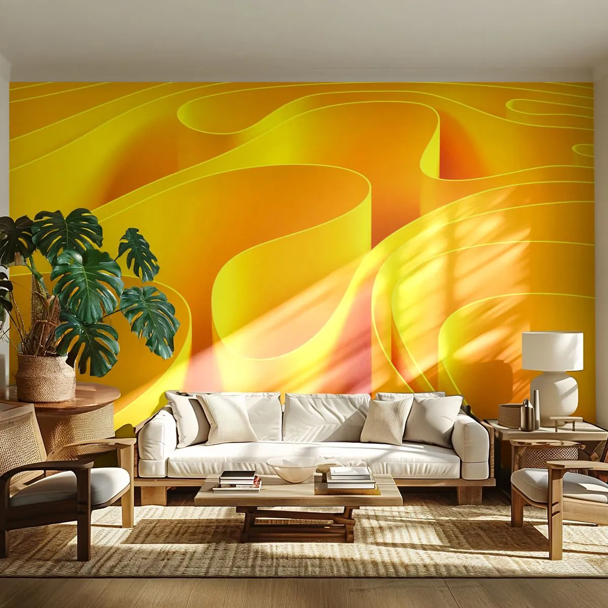 Fototapete Premium Canvas - Wie Sonnenwellen - 3D, Modern, Linien - 350x256 cm
