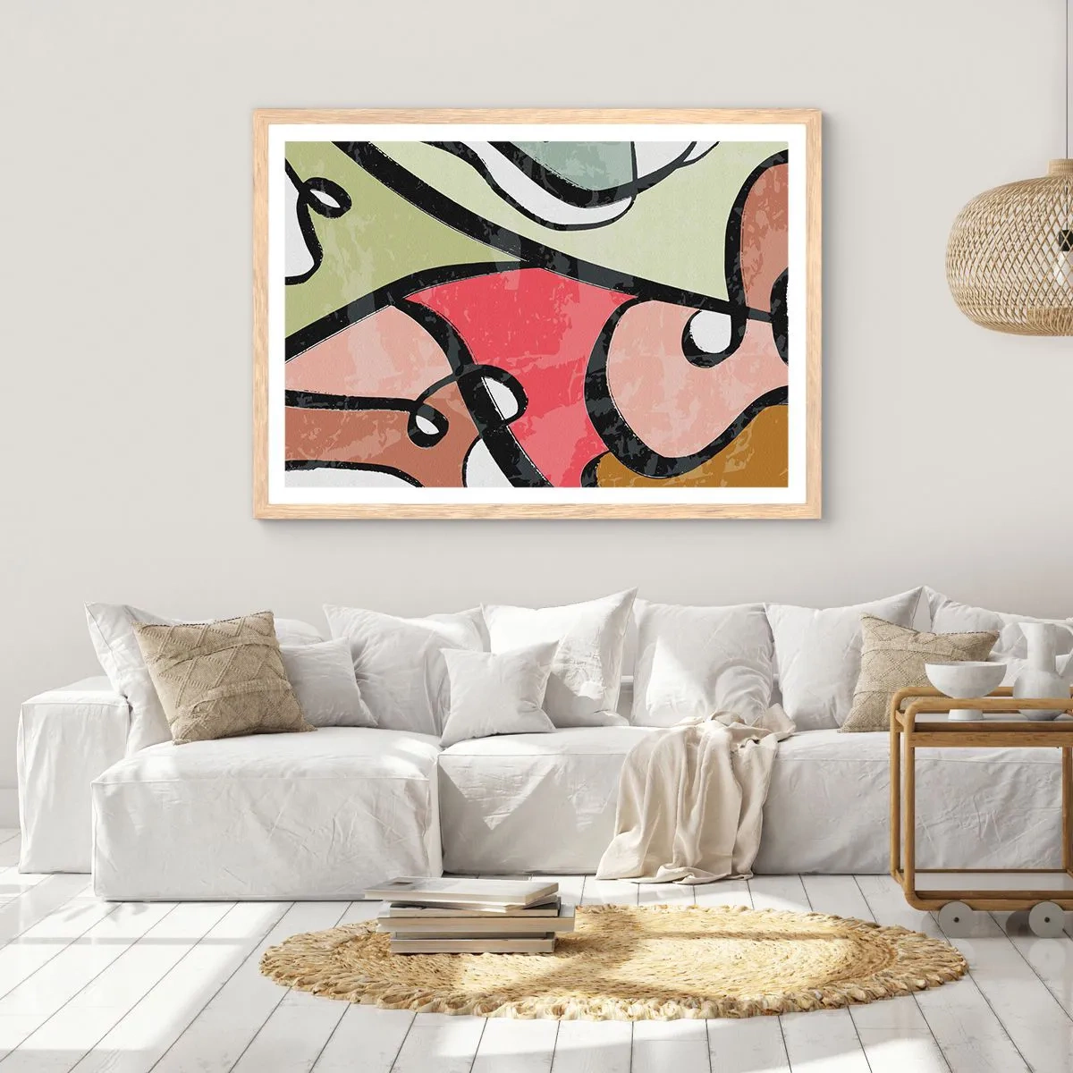 Poster in einem Rahmen aus heller Eiche - Pirouetten unter Farben - 91x61 cm