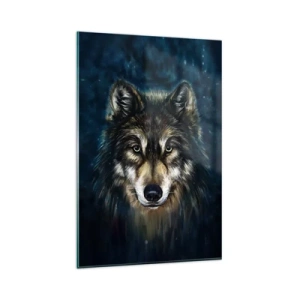 Glasbild - Bild auf glas - Porträt eines Wolfes auf dunkelblauem Hintergrund - 80x120cm - Alpha? Und Omega - Moderne Wanddekoration für Wohnzimmer und Schlafzimmer ARTTOR