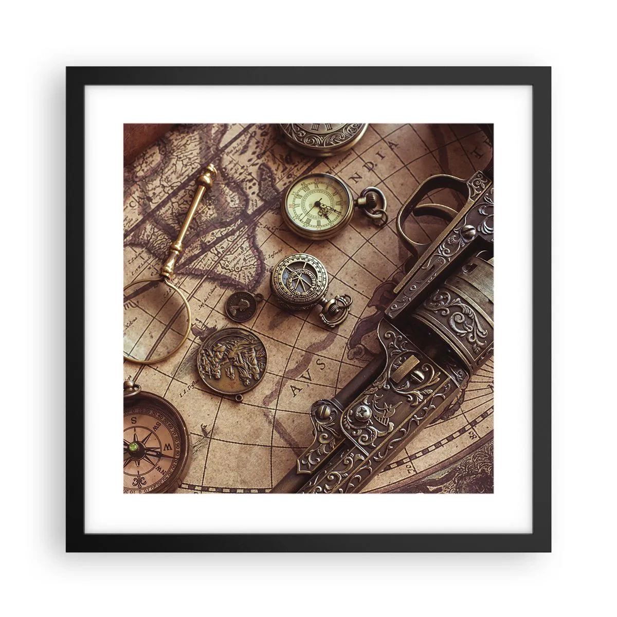 Poster in einem schwarzem Rahmen - Das Abenteuer ruft - 40x40 cm