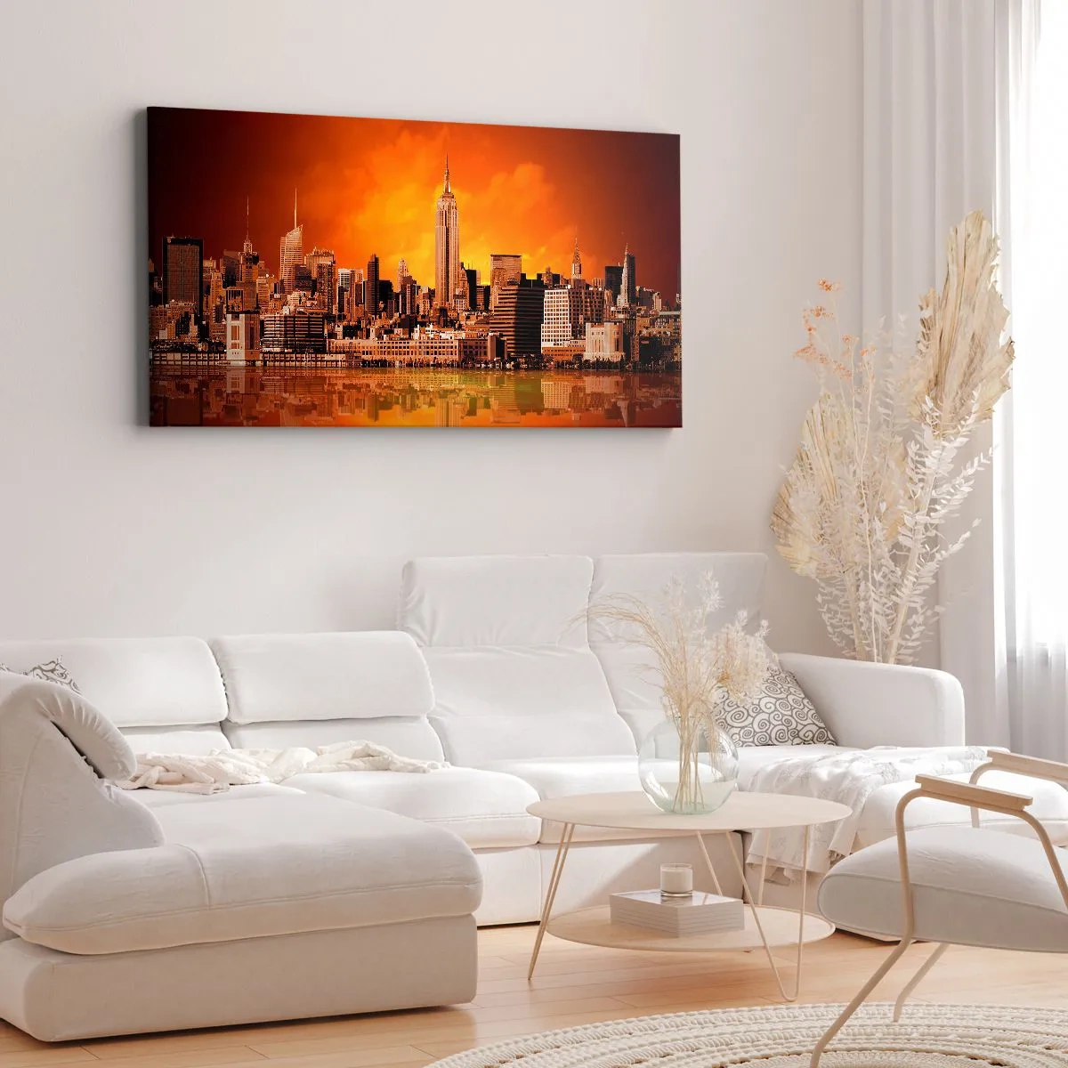 Bild auf Leinwand - Leinwandbild - Das Großstadtpanorama in Gelb und Bronze - 90x30 cm