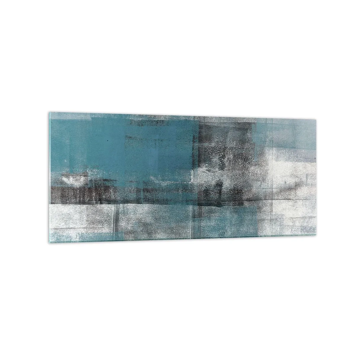Glasbild - Bild auf glas - Eine abstrakte Komposition in Blautönen mit Textur und Schichten. - 120x50cm - Wasser und Luft - Moderne Wanddekoration für Wohnzimmer und Schlafzimmer ARTTOR
