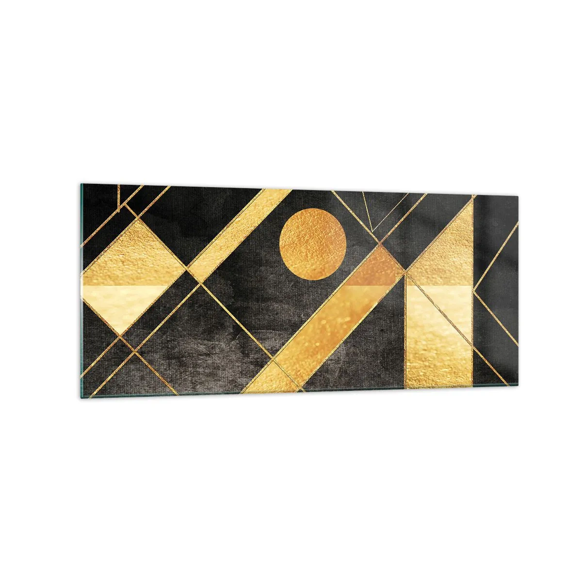 Glasbild - Bild auf glas - Geometrische Formen in Gold- und Schwarztönen - 120x50cm - Die Sonne der Wüste - Moderne Wanddekoration für Wohnzimmer und Schlafzimmer ARTTOR