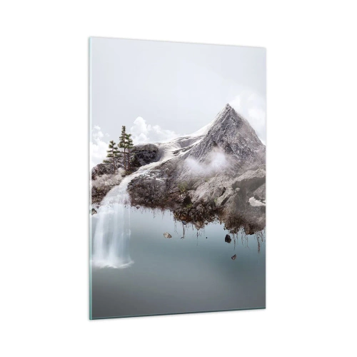 Glasbild - Bild auf glas - Eine schwimmende Berginsel mit einem Wasserfall im surrealen Stil. - 50x70cm - Mit dem Auge eines Surrealisten - Moderne Wanddekoration für Wohnzimmer und Schlafzimmer ARTTOR