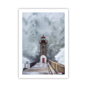 Poster - Ein Leuchtturm, der während eines Sturms von starken Wellen umgeben ist - 50x70cm - Das Rauschen des Wassers, der Lärm wird wehen - Moderne Wanddekoration für Wohnzimmer und Schlafzimmer ARTTOR